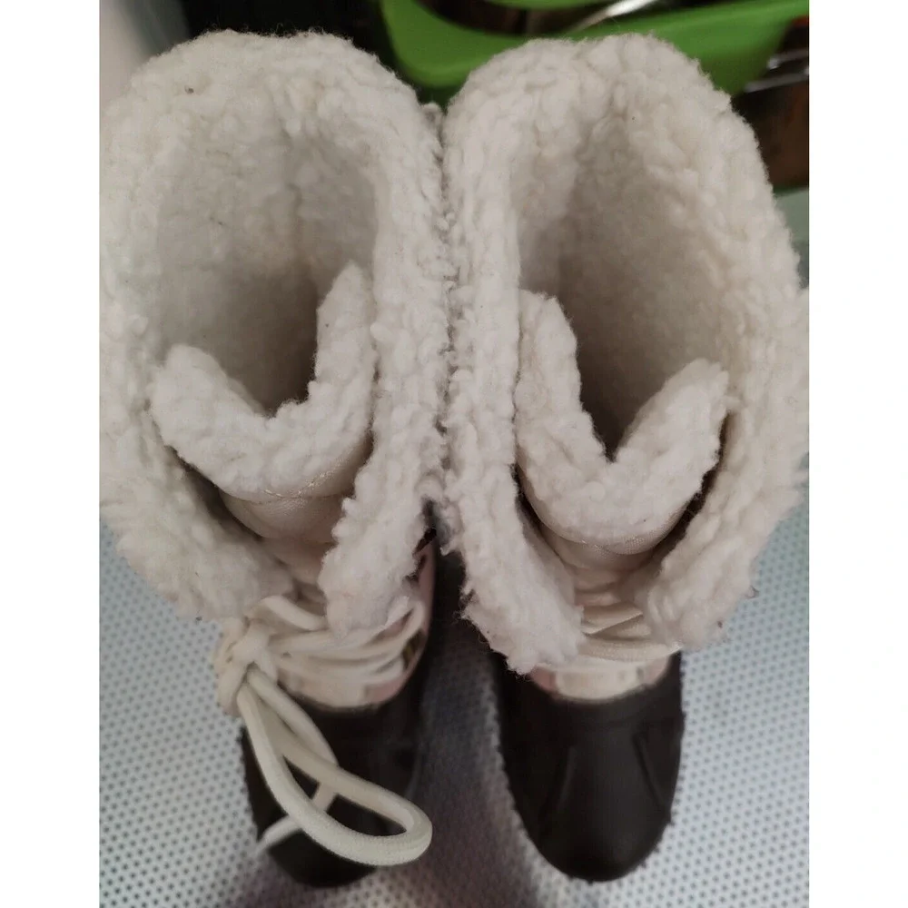 Lands End Kids Lace up All Weather Boots Leather & Suede and Faux Shearling‎ 10